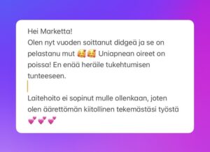 Unididge-kurssille osallistuneen palaute